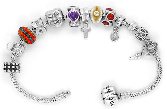 Foto 1 - Pandora Armband 925 Sterling Silber mit 13 Charms Clips, R5303