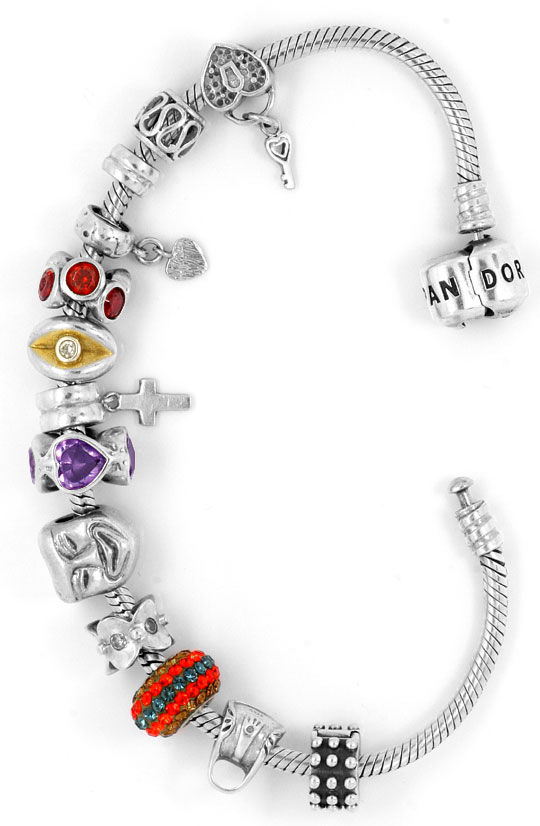 Foto 2 - Pandora Armband 925 Sterling Silber mit 13 Charms Clips, R5303