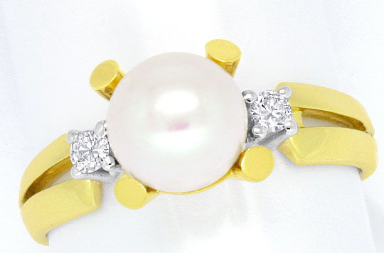 Foto 2 - Brillant-Diamant Zuchtperl Gold-Ring 7,9 mm Akoya Perle, S4263