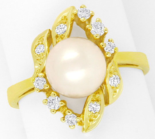 Foto 2 - Gelbgold-Ring mit Akoya Zuchtperle Diamanten-Brillanten, S4338